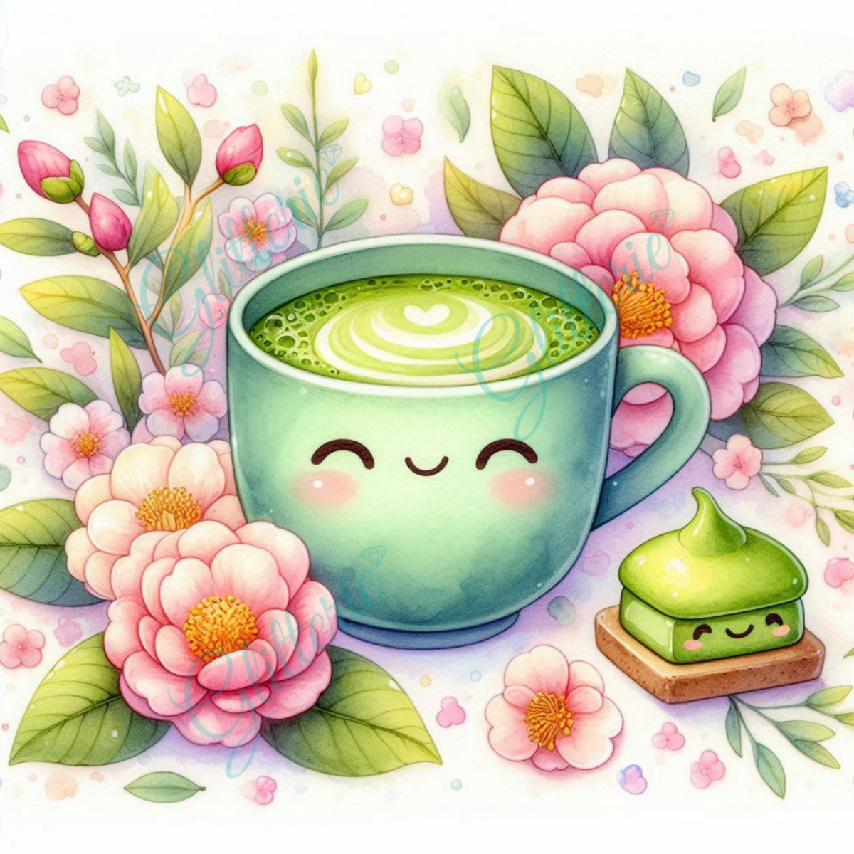 Broderie Diamant - Matcha latte kawaii - Glitterie