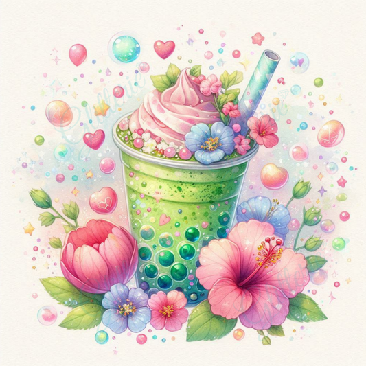 Broderie Diamant - Bubble tea fleuri - Glitterie