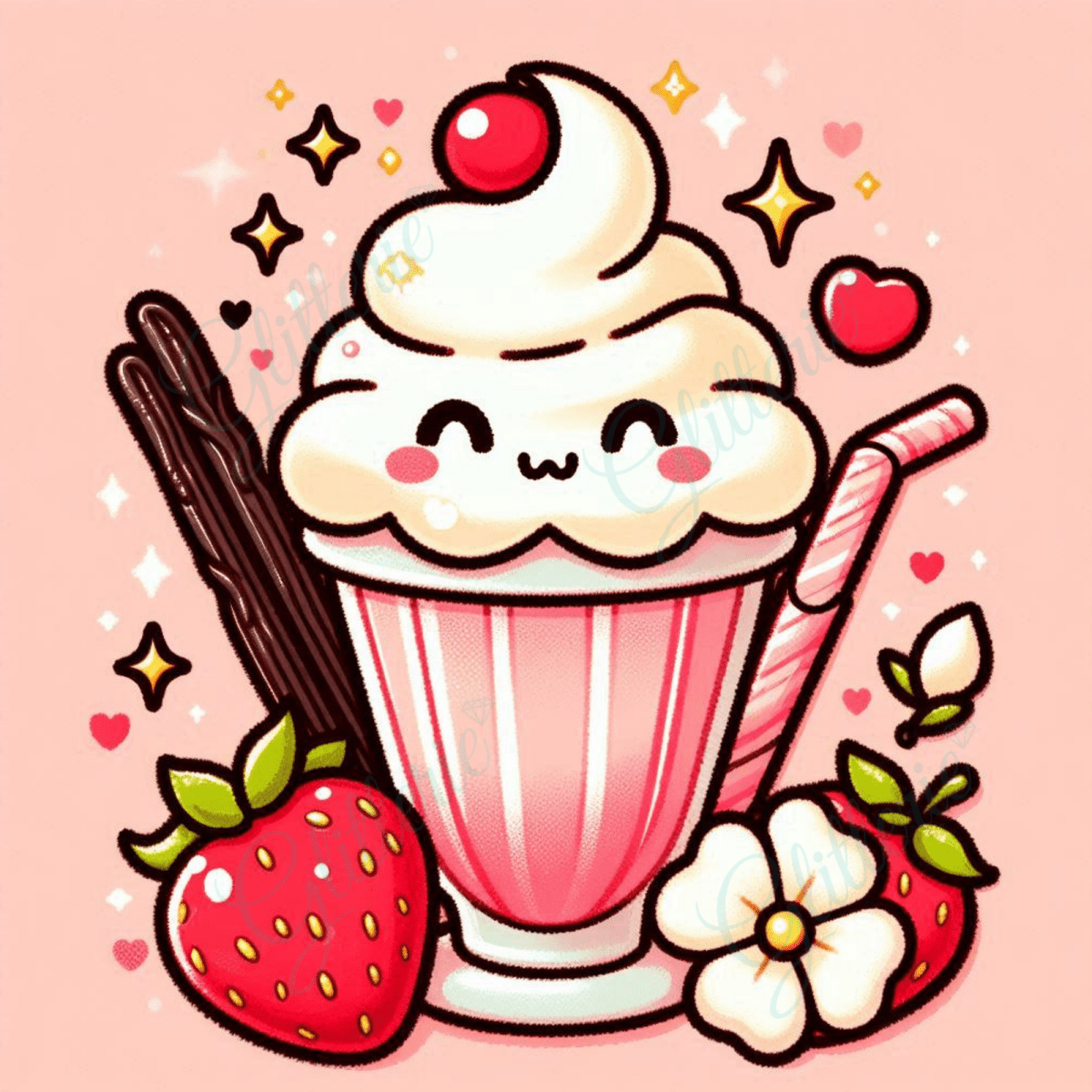 Broderie Diamant - Milkshake vanille fraise - Glitterie